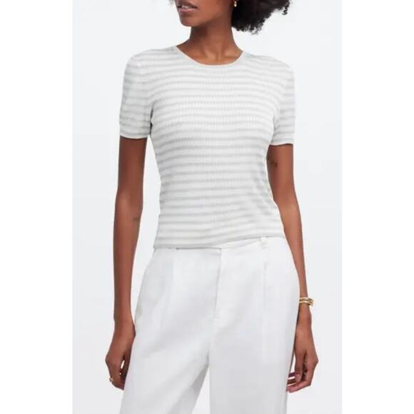Madewell Micro Rib Stretchy Short Sleeve Sweater Tshirt US Women's M New - Picture 1 of 7